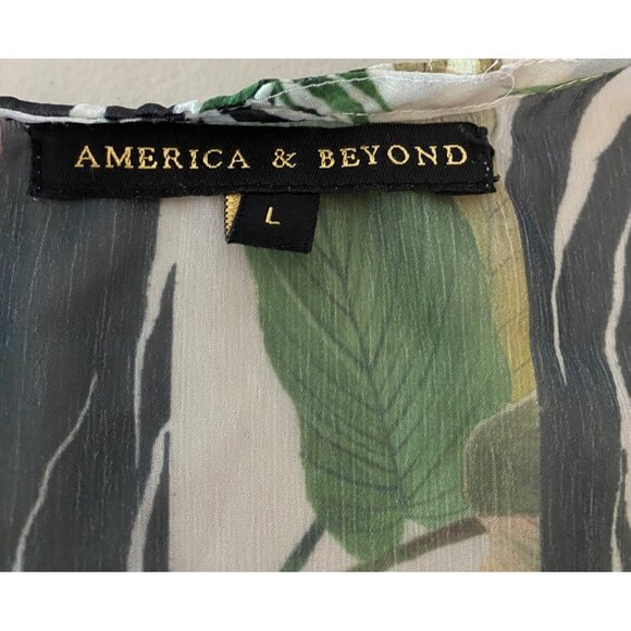 America & Beyond Tropical Zebra Print Kimono Cardigan With Pom Pom Trim Large - Picture 3 of 11